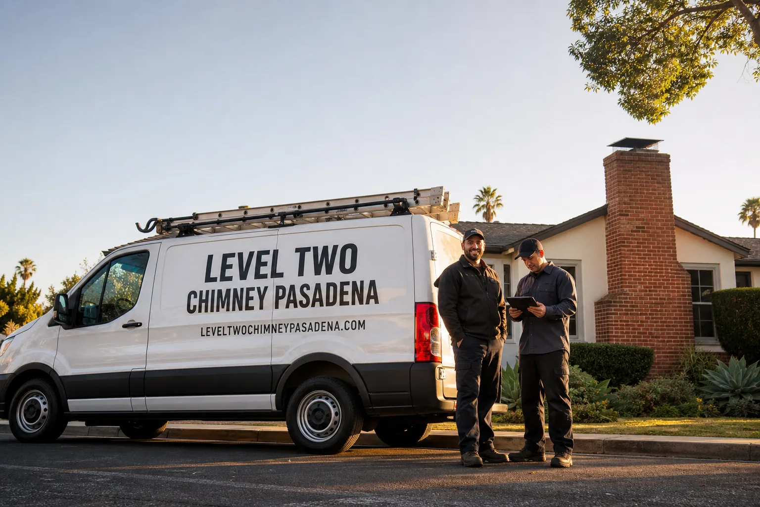 Level Two Chimney Pasadena chimney cleaning service vehicle and crew in Pasadena, CA
